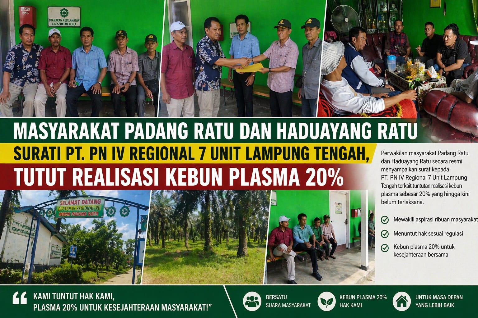 Masyarakat Padang Ratu dan Haduyang Ratu Surati PT.PN Unit IV, regional 7 Tuntut Realisasi Kebun Plasma 20%